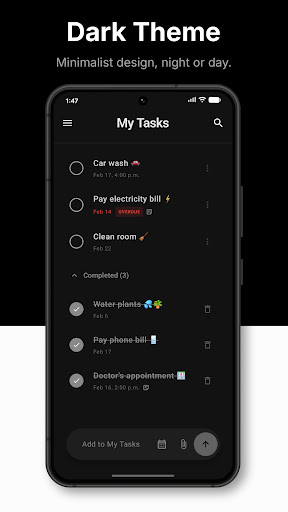 Taskila in dark theme showing overdue and completed tasks