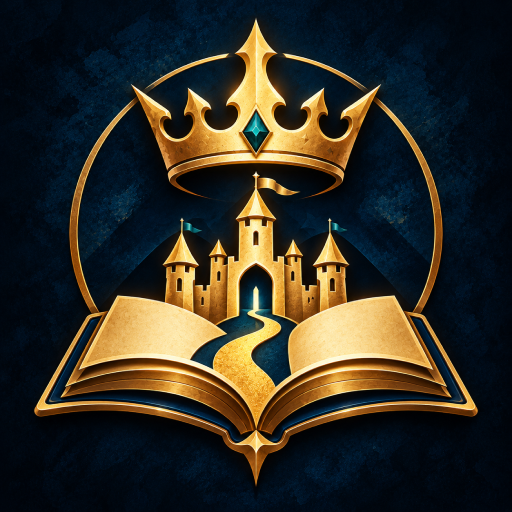 TodoRealm app icon: a gold shield enclosing an open book, a checklist and a compass